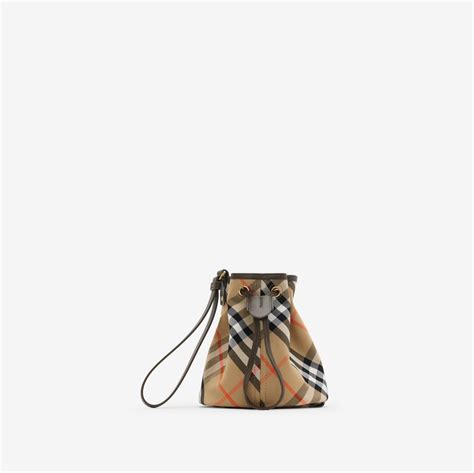 Check Drawstring Pouch in Sand 